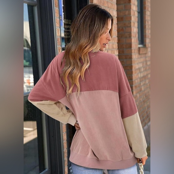 Color Block Ribbed Oversized Corduroy-Feel Pullover - Small - Picture 3 of 16